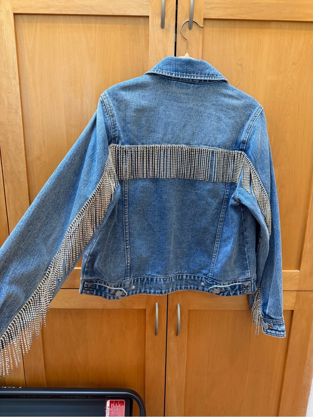 Blank NYC Blue Denim Jacket with Rhinestone Fringe